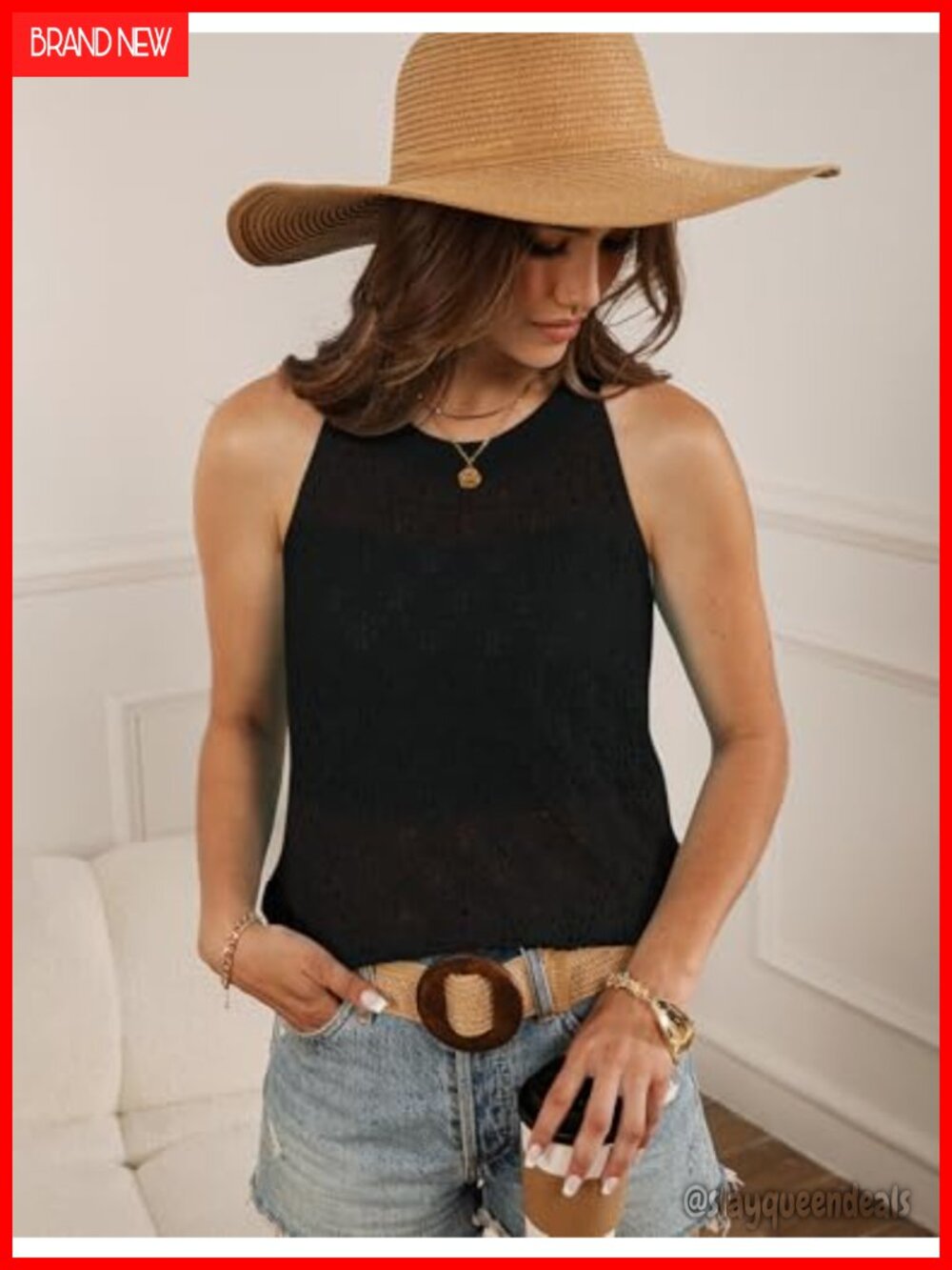 Womens Crochet Tank Top Sleeveless Sweater Vest Hollow Out Summer Beach